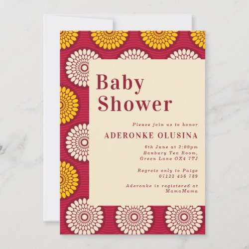 Bold African Wax Print Red  Yellow Baby Shower Invitation