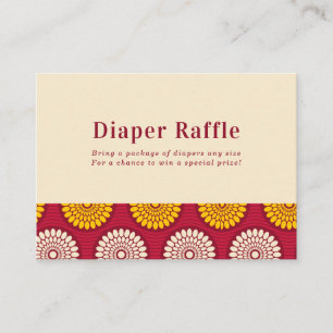 Bold African Wax Print Red & Yellow Diaper Raffle Enclosure Card