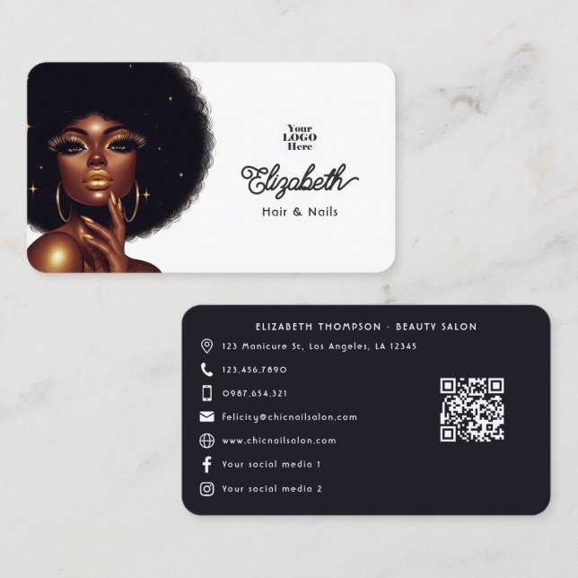 Bold Afro Glam Beauty Salon Business Branding Business Card (Front/Back)