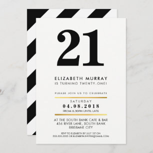 BOLD AGE NUMBER minimal black white 21ST INVITE