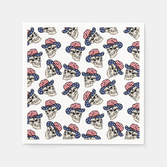  Bold American Cowboy Skull  Napkins (Front)