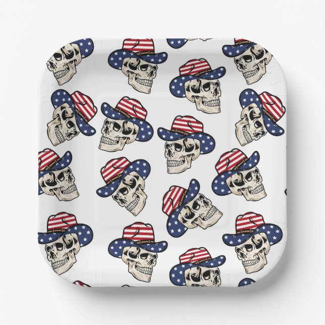  Bold American Cowboy Skull  Paper Plates (Front)
