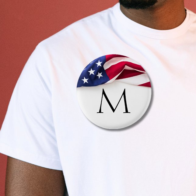 Bold American Flag Monogrammed Button (Bold American Flag Monogrammed Button)