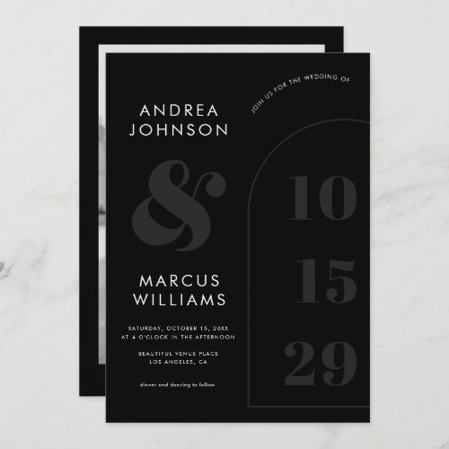 Bold Ampersand  Date Black  White Photo Wedding Invitation