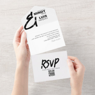 BOLD AMPERSAND Grunge Black White Wedding All In One Invitation
