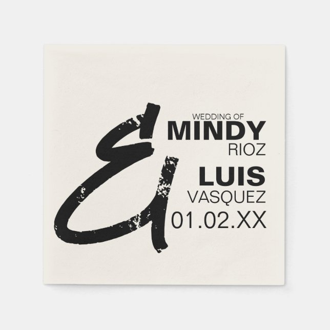 BOLD AMPERSAND Grunge Black White Wedding    Napkins (Front)