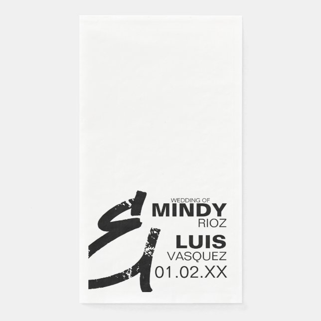 BOLD AMPERSAND Grunge Black White Wedding  Paper Guest Towels (Front)