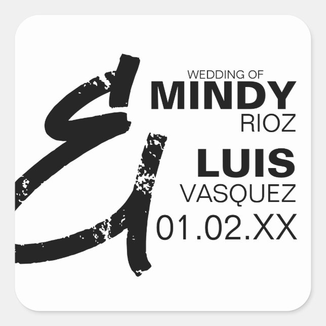 BOLD AMPERSAND Grunge Black White Wedding  Square Sticker (Front)