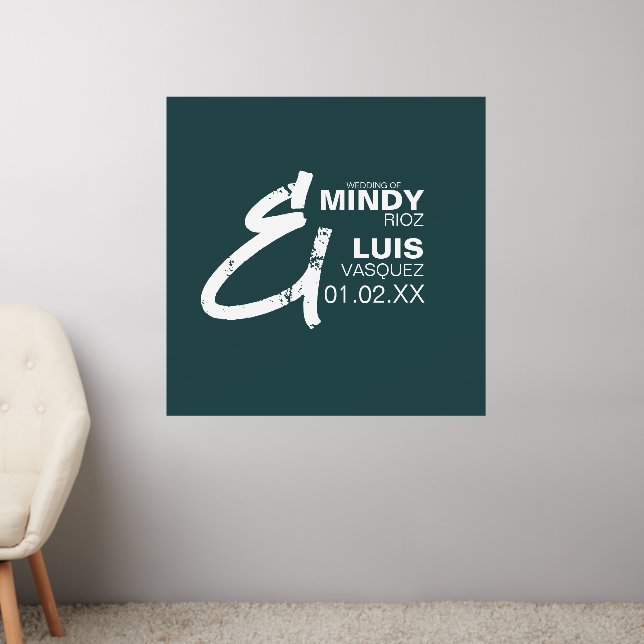 BOLD AMPERSAND Grunge Green White Wedding Wall Decal (Living Room 2)