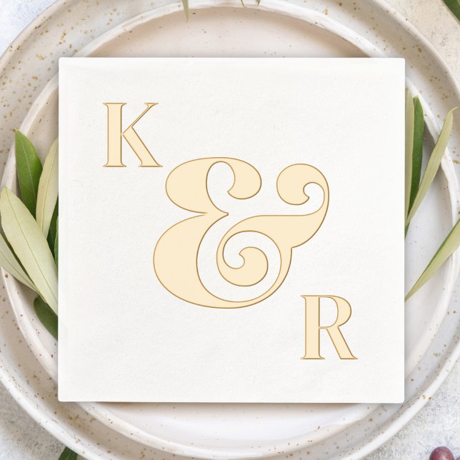 Bold Ampersand Modern Simple Initials Wedding Foil Napkins (simple minimalist personalized custom ampersand wedding cocktail napkins couple's initials gold foil)
