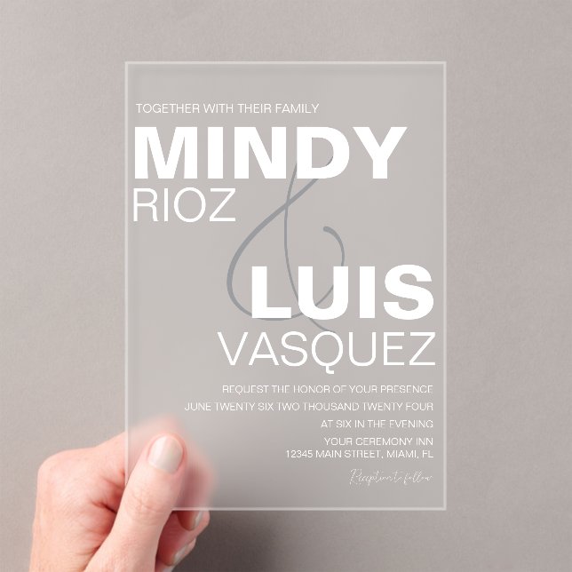 Bold Ampersand Script Black Pink Wedding Acrylic Invitations (Insitu (Handheld))