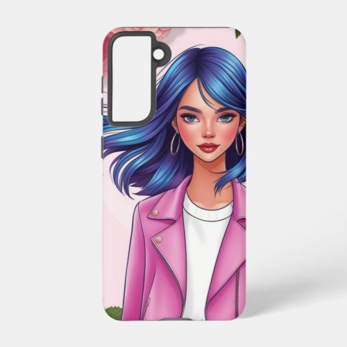 Bold and Beautiful Blue_Haired Girl with Floral Samsung Galaxy S21 Case