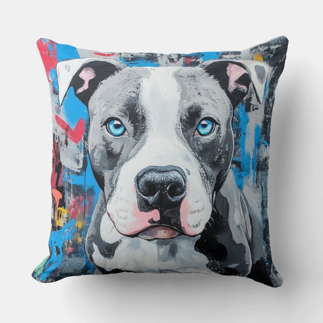 Bold and Beautiful Graffiti Pit Bull Throw Pillow (Front)