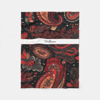 Bold and Beautiful Red Paisley Pattern Design Fleece Blanket