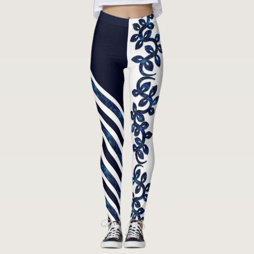 Bold and Beautiful White and Blue Design Leggings
