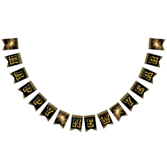Bold and big letters Black and gold Happy New Year Bunting Flags (All)