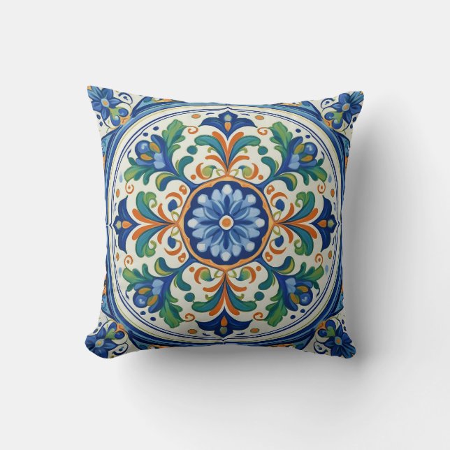 Bold and Blue: Azulejo Artistry Throw Pillow (Front)