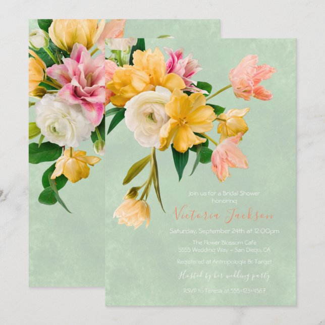 Bold and Bright Blooms Floral Bridal Shower Invitation (Front/Back)