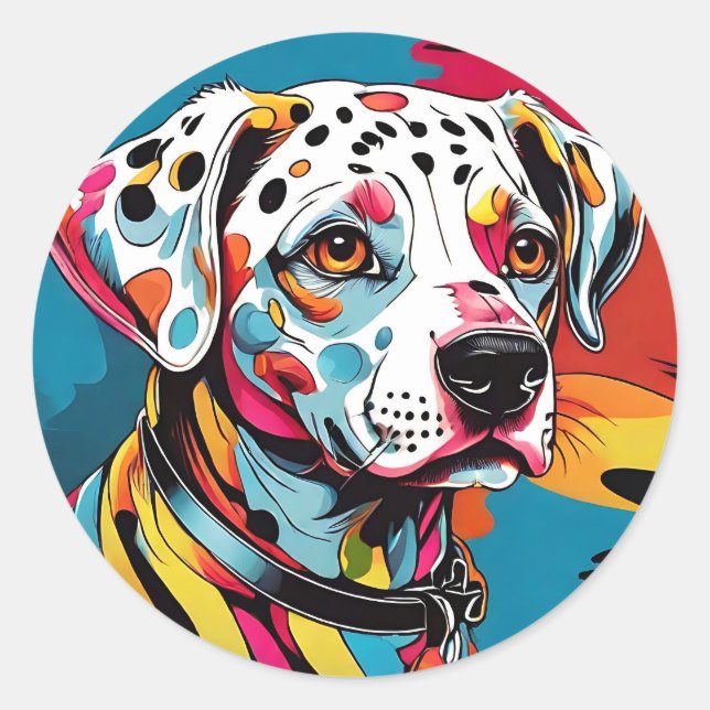 Bold and Bright Dalmatian Pop Art Classic Round Sticker (Front)