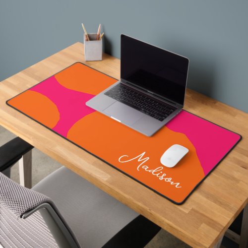 Bold and Bright Hot Pink and Orange with Name Desk Mat