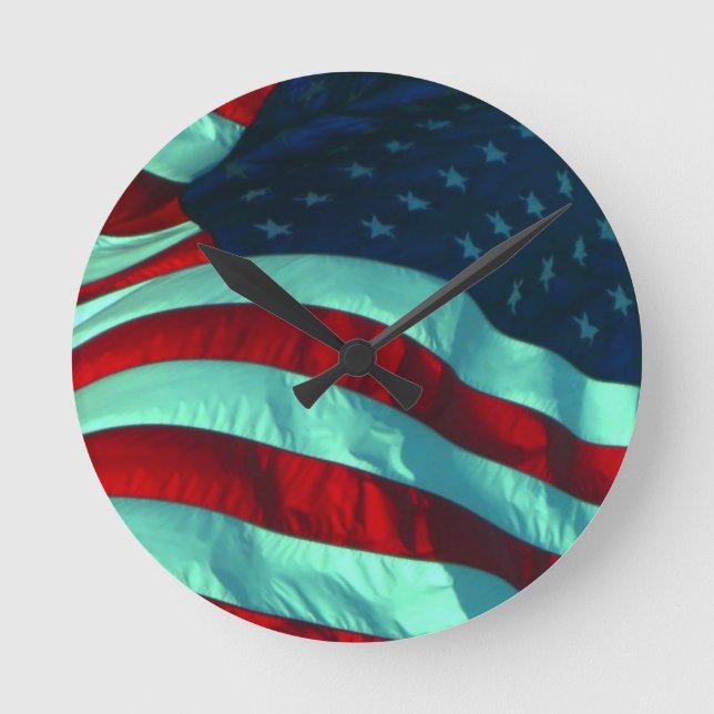 Bold and Bright Patriotic  American Flag Round Clock (Front)