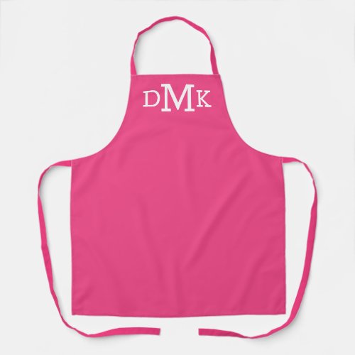 Bold and Bright Pink and White Monogrammed Apron