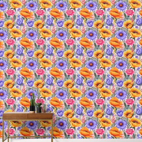 Bold and Bright Purple and Yellow Poppies Wallpaper