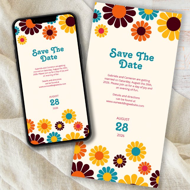 Bold and Bright Retro Color Daisy Save The Date (Creator Uploaded)