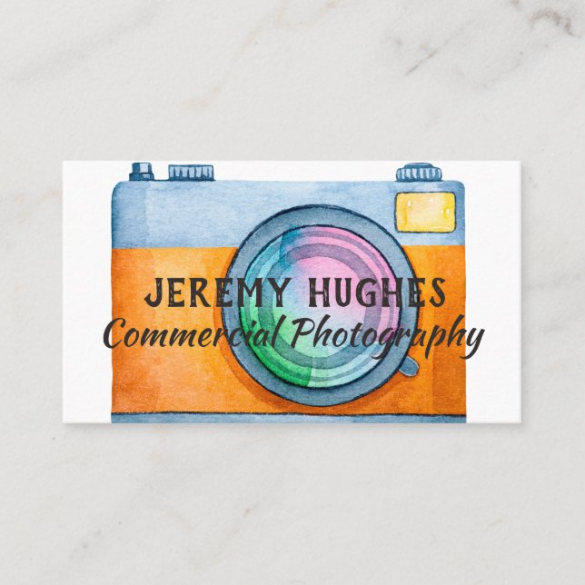 Bold and Bright Watercolor Camera Business Card (Front)