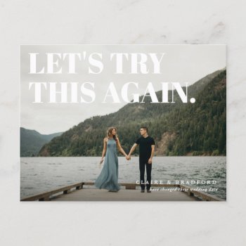 Bold And Cheeky Typographic Save The New Date Announcement Postcard by 2BirdStone at Zazzle