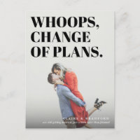 Bold and Cheeky Typographic Wedding Date Change Announcement Postcard