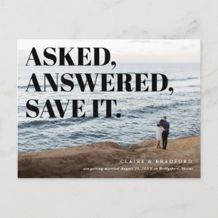 Bold and Cheeky Typographic Wedding Save the Date Announcement Postcard