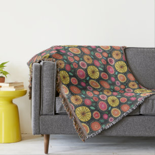 Bold and colorful boho-chic folk floral throw blanket
