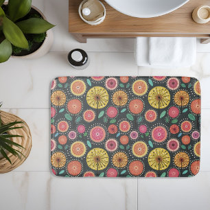 Bold and Colorful Boho chic Scandi folk floral Bath Mat