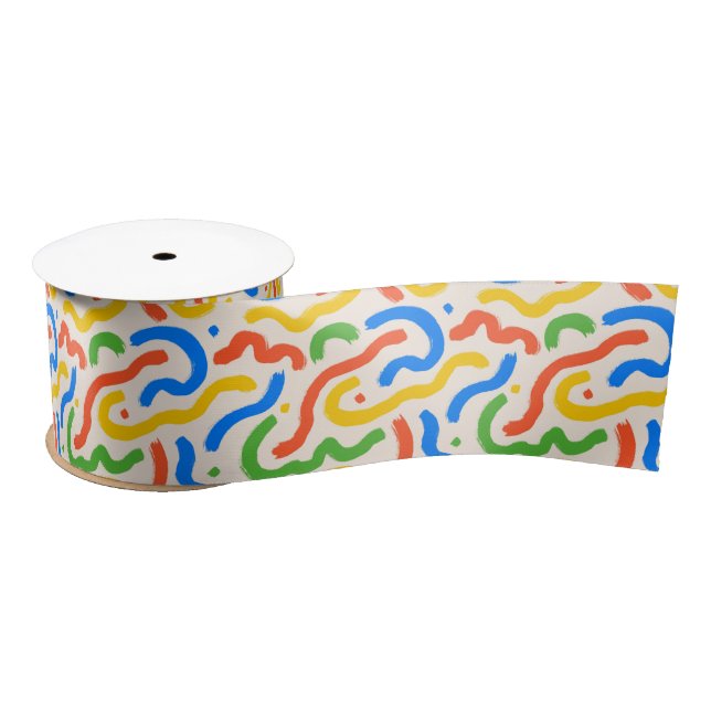 Bold and Colorful Brushstrokes Pattern Satin Ribbon (Spool)