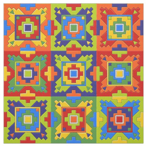 Bold and Colorful Mosaic Tile Pattern Fabric
