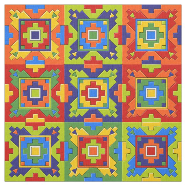 Bold and Colorful Mosaic Tile Pattern Fabric (Swatch)