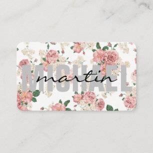 Bold and Cursive Text Floral Pattern Business Card