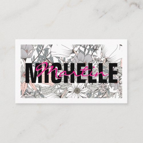 Bold and Cursive Text  Flower Background Business Card