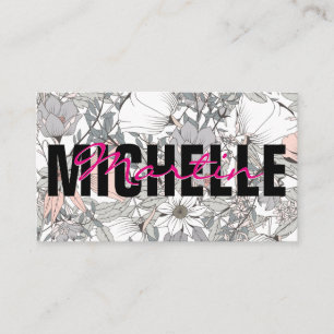 Bold and Cursive Text Flower Background Business Card
