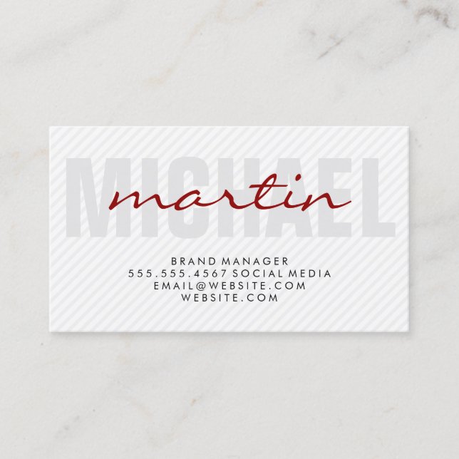 Bold and Cursive Text (red) stripes Business Card (Front)