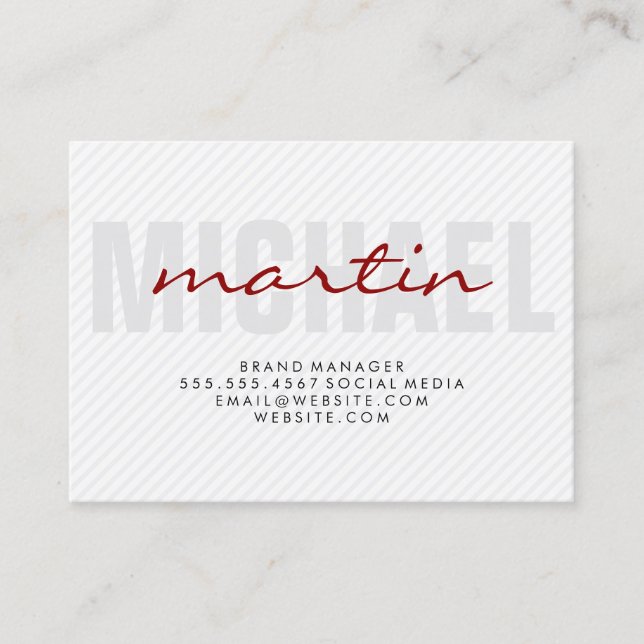 Bold and Cursive Text (red) stripes Business Card (Front)