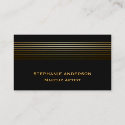 Bold and Elegant Black Gold Striped Makeup Artist Business Card