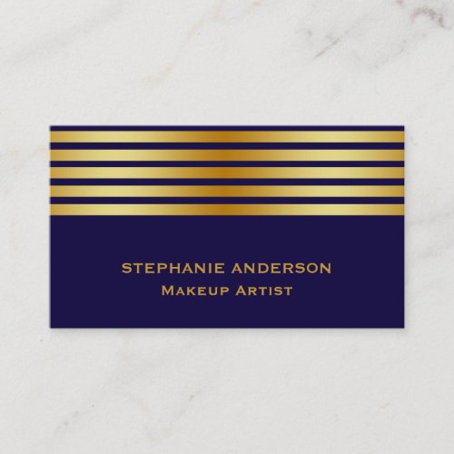 Bold and Elegant Blue Gold Striped Makeup Artist Business Card