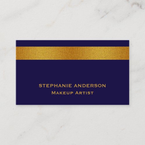 Bold and Elegant Blue Gold Striped Makeup Artist Business Card