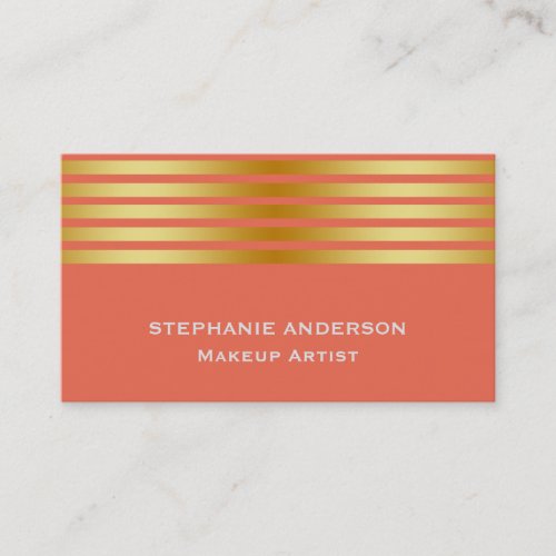 Bold and Elegant Gold Striped Makeup Artist Business Card