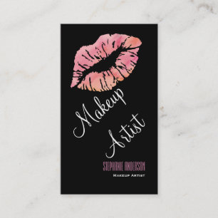 Bold and Elegant Pink Lips Makeup Artist Business Card