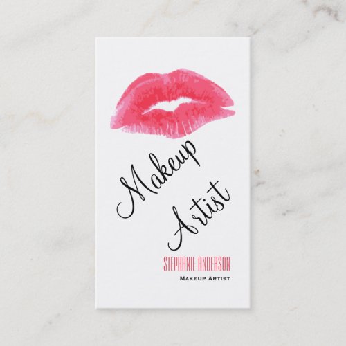 Bold and Elegant Pink Lips Makeup Artist Business Card