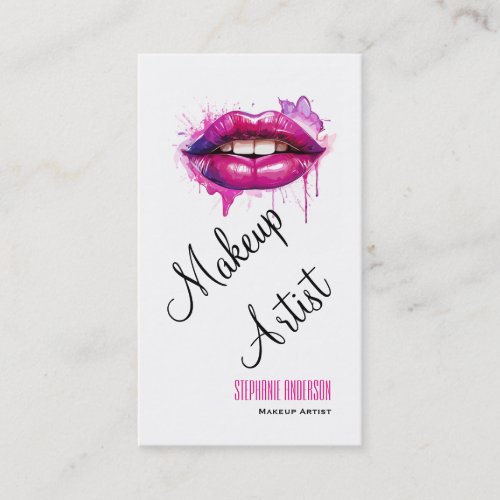 Bold and Elegant Pink Lips Makeup Artist Business Card