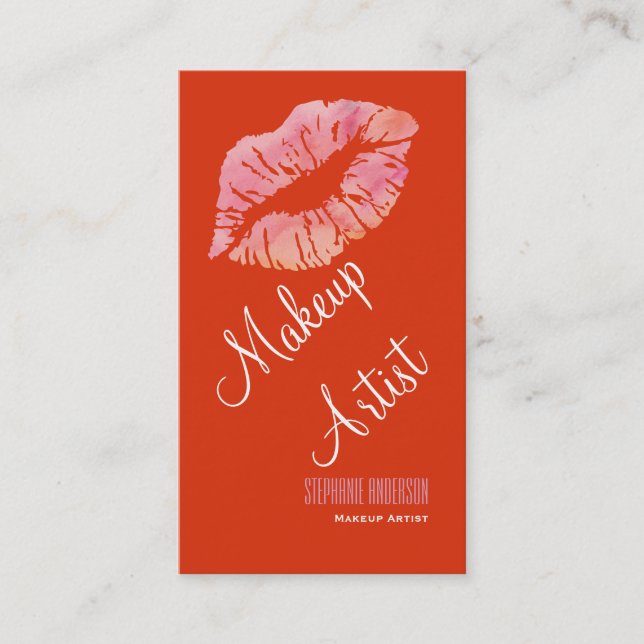 Bold and Elegant Pink Lips Makeup Artist Business Card (Front)
